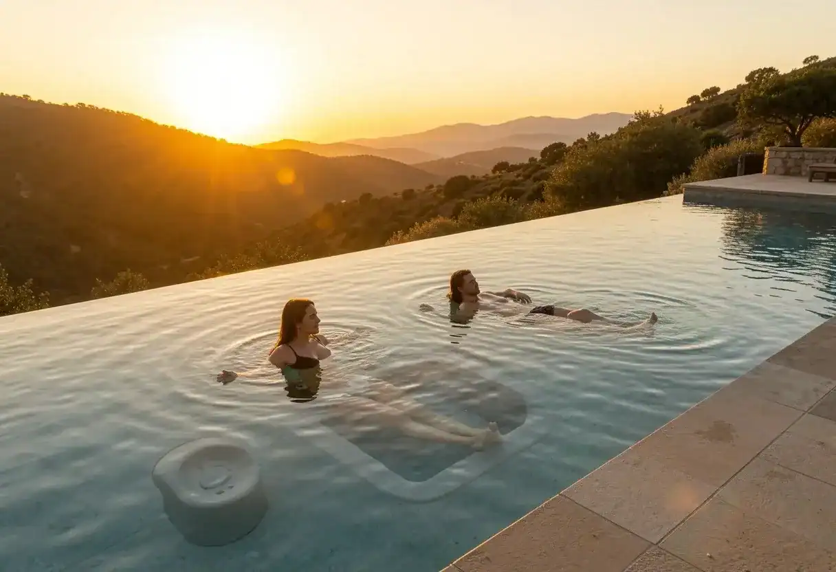 Elegantly constructed double-sided infinity edge pool overlooking scenic landscape