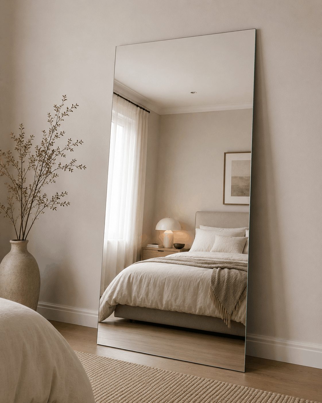 frameless beveled leaning mirror genrate img