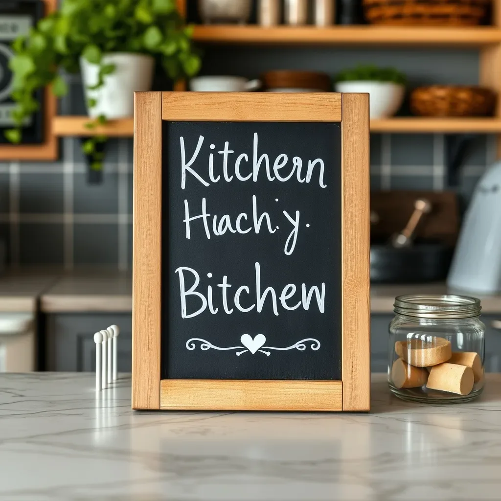 18 Cozy Kitchen Decor Ideas for a Warm Home chalkboard sign kitchen counter farmhouse cozy bistro wooden frame