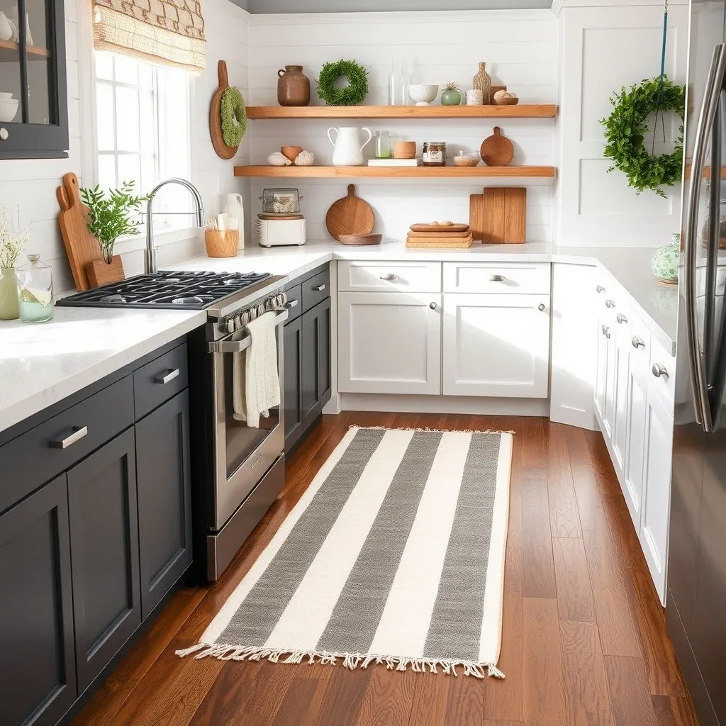 18 Cozy Kitchen Decor Ideas for a Warm Home cozy kitchen runner rug farmhouse cotton stripe