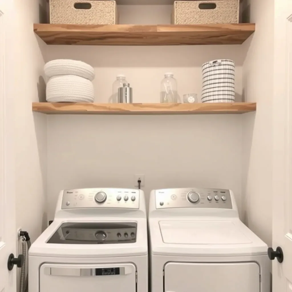 10 Laundry Room Organization Ideas That Change Everything floating shelves above washer dryer laundry room organization white wood