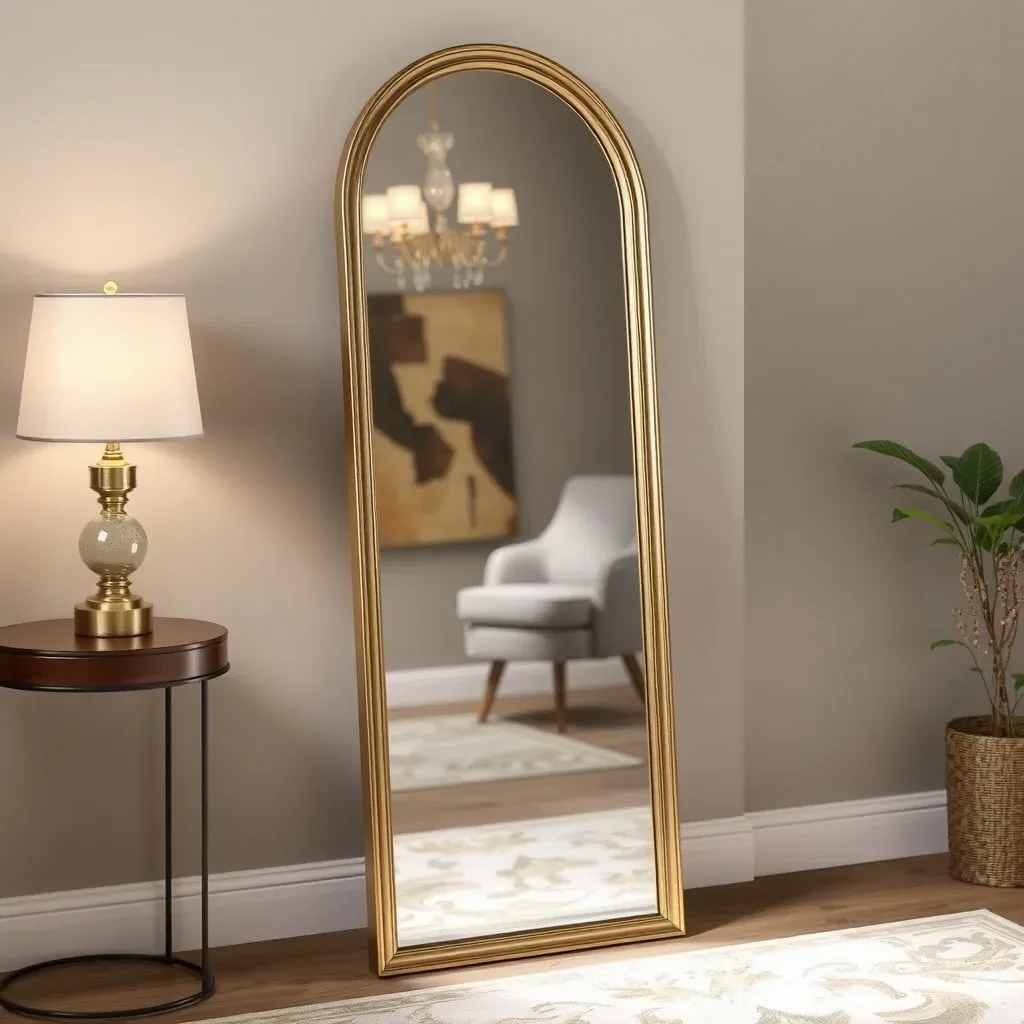 Gold Arched Full-Length Floor Mirror