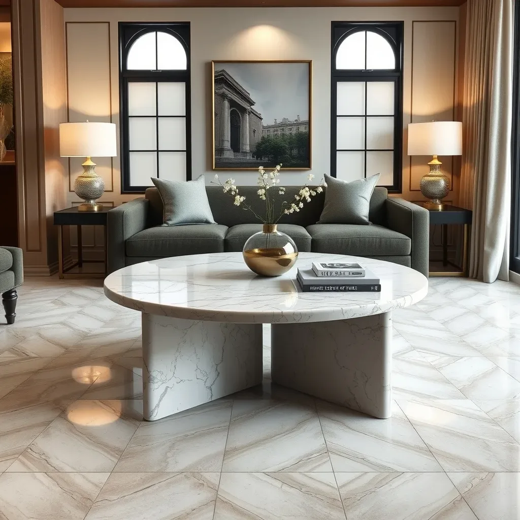 15 High-End Living Room Ideas for Small Spaces marble travertine coffee table small living room round luxury elegant