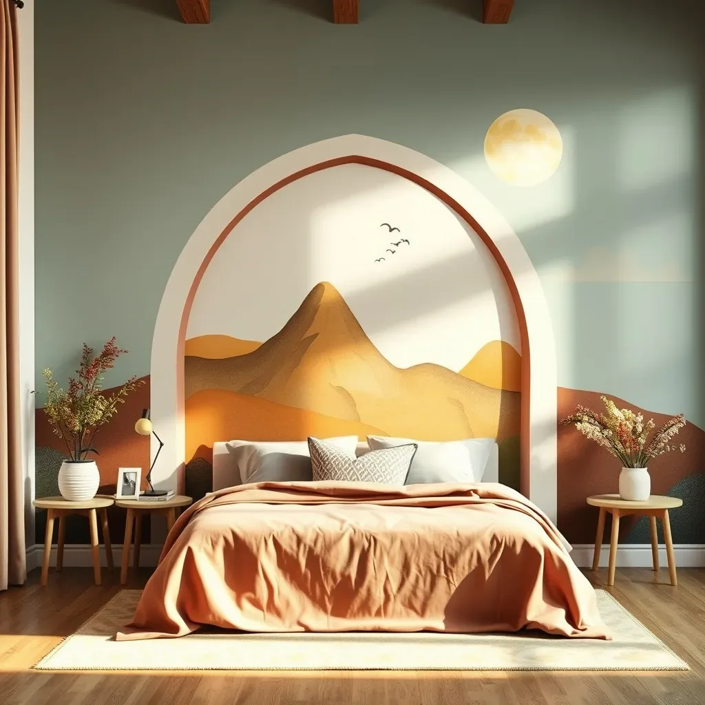 12 Wall Decor Ideas That Turn Every Blank Wall Into Something Beautiful painted arch mural wall bedroom living room warm tone DIY