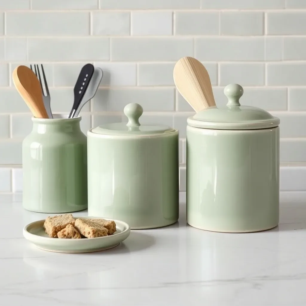 12 Green Kitchen Ideas That Feel Fresh and Modern sage green ceramic canister set kitchen counter accessories matte modern