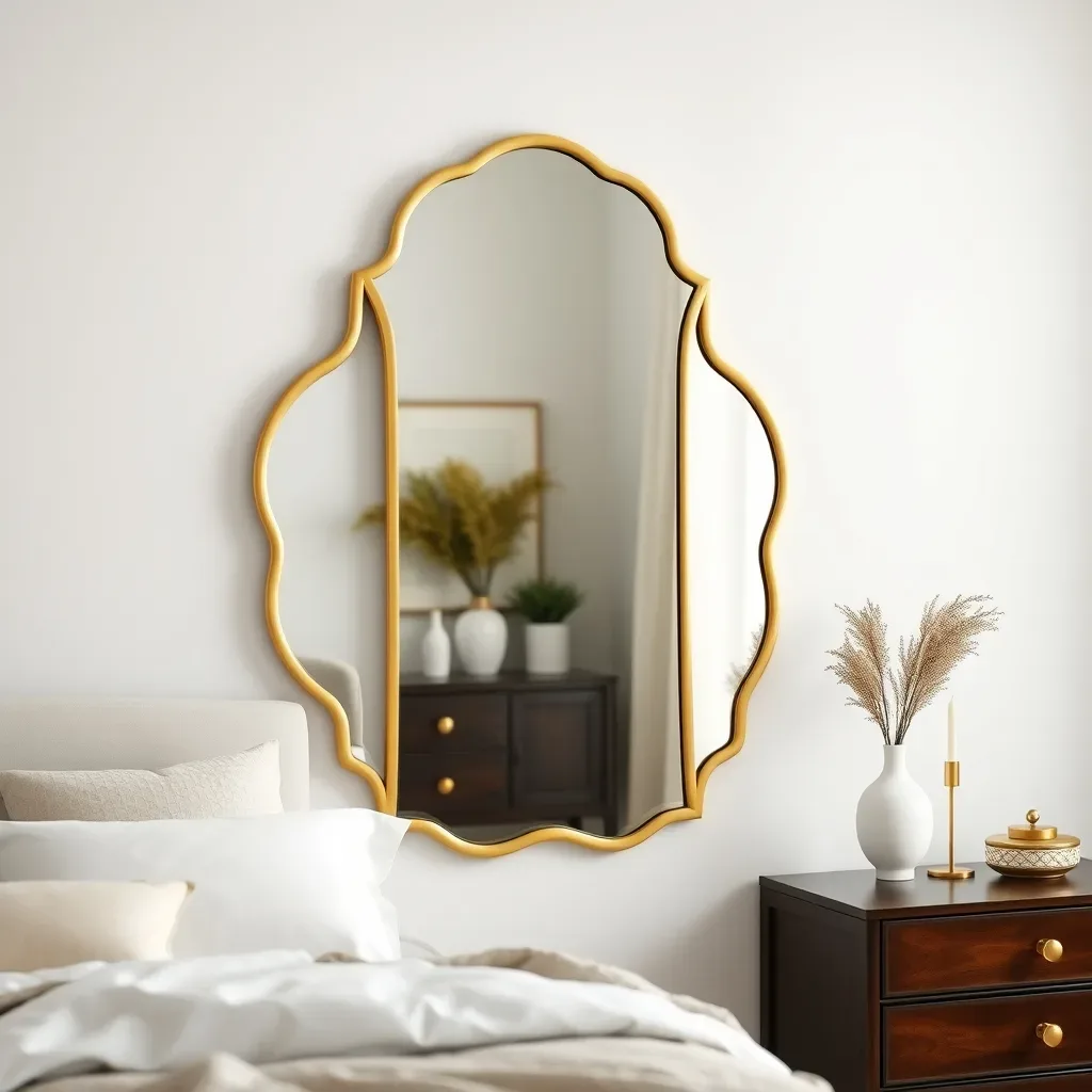 scalloped wave edge gold wall mirror bedroom aesthetic