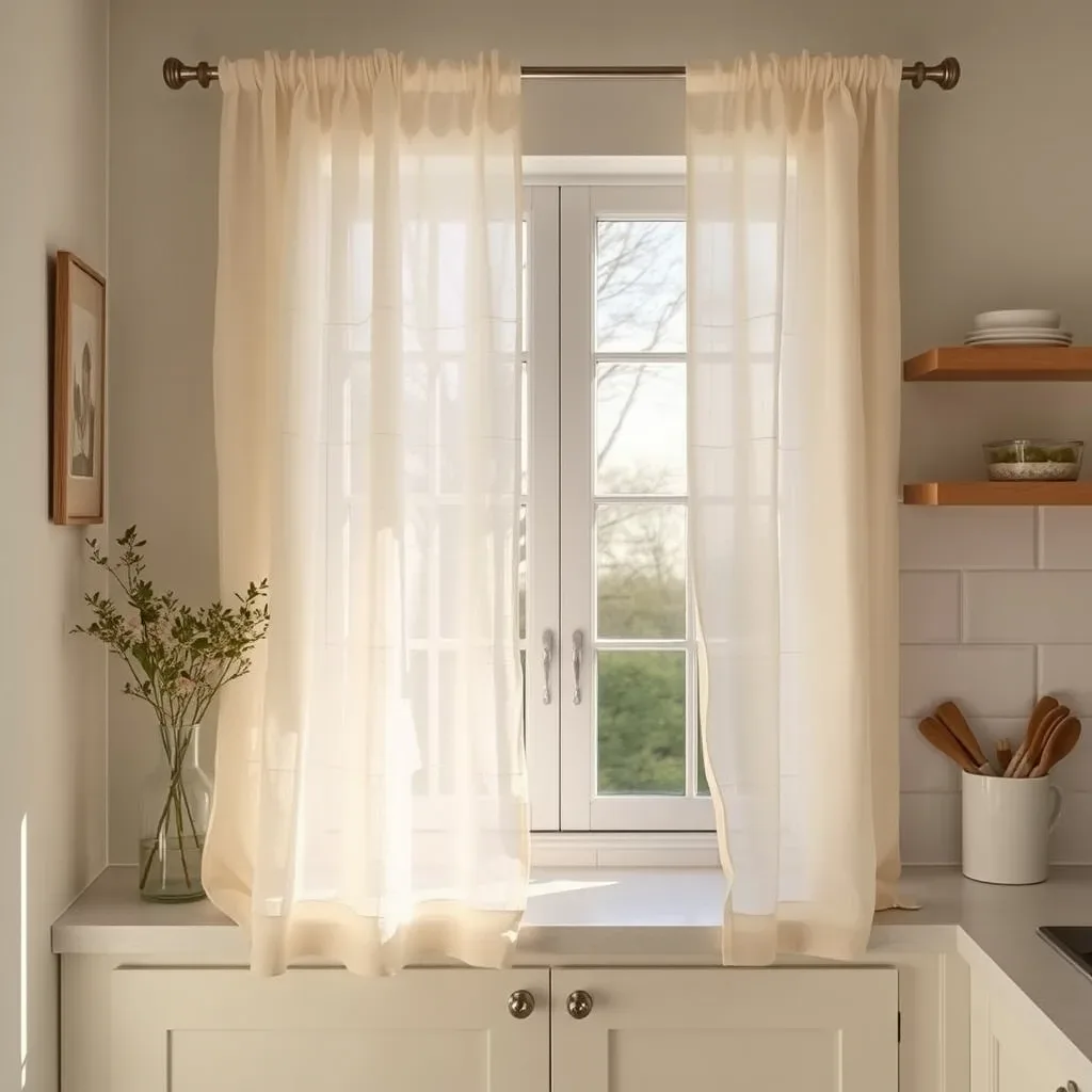 20 Cozy Kitchen Ideas That Make Cooking Feel Like the Best Part of Your Day sheer linen kitchen window curtains soft light morning cozy