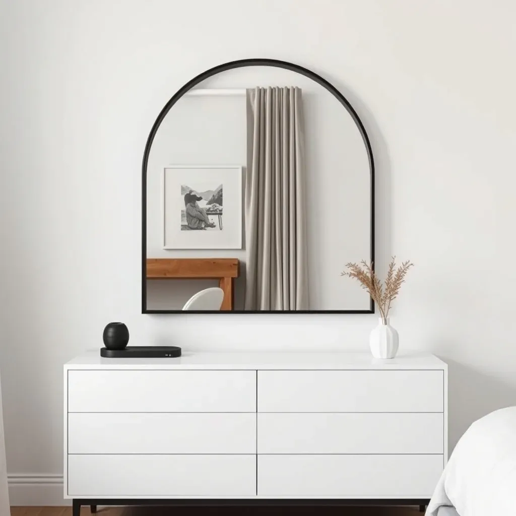 slim black arch wall mirror minimalist bedroom dresser
