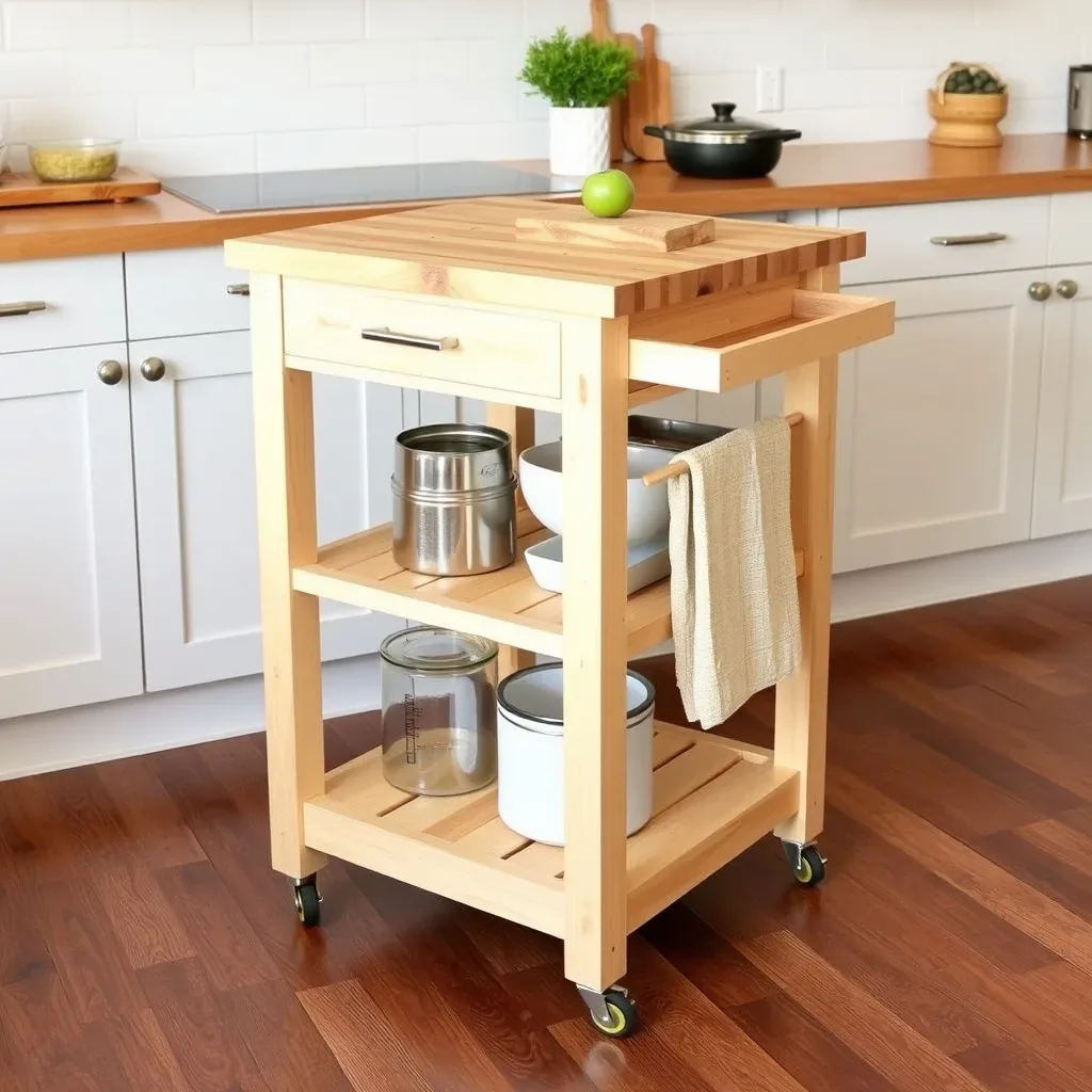 15 Wood Kitchen Ideas That Bring Warmth and Character to Any Home wood kitchen rolling cart prep station butcher block small kitchen