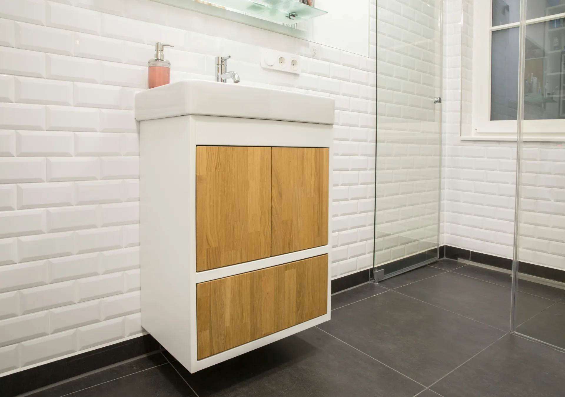 15 White Bathroom Aesthetic Ideas on a Budget white and brown wooden cabinet